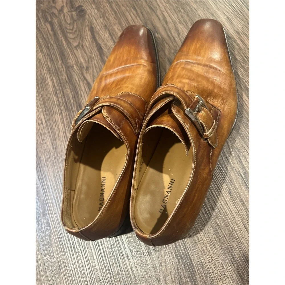 Magnanni Marco Monk Strap Dress Shoes Brown Leather Made Spain Men Size 10.5M